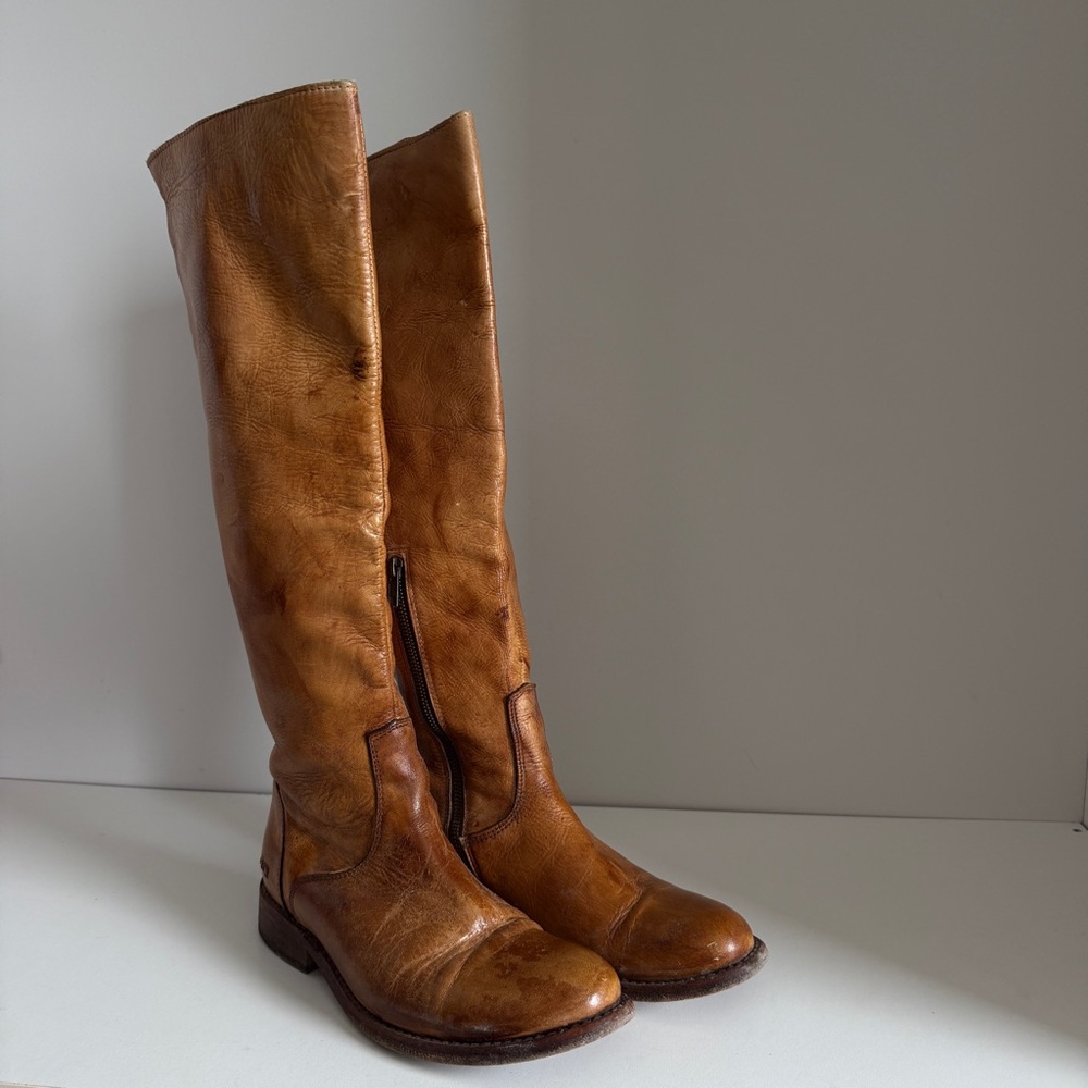 Classic Tall Leather Riding Boots - Brown